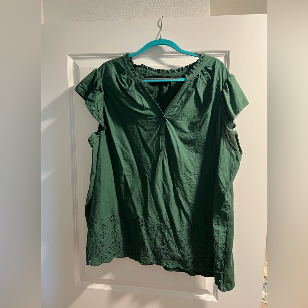Lane Bryant green ruffle sleeved, eyelet shirt